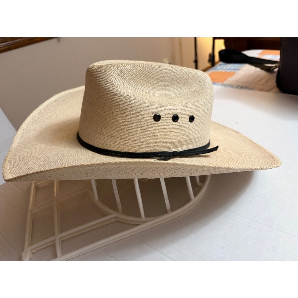 Atwood 5X Shantung Straw Cowboy Hat Tan Long Oval 7 5/8 Cattleman Crease - Picture 2 of 9